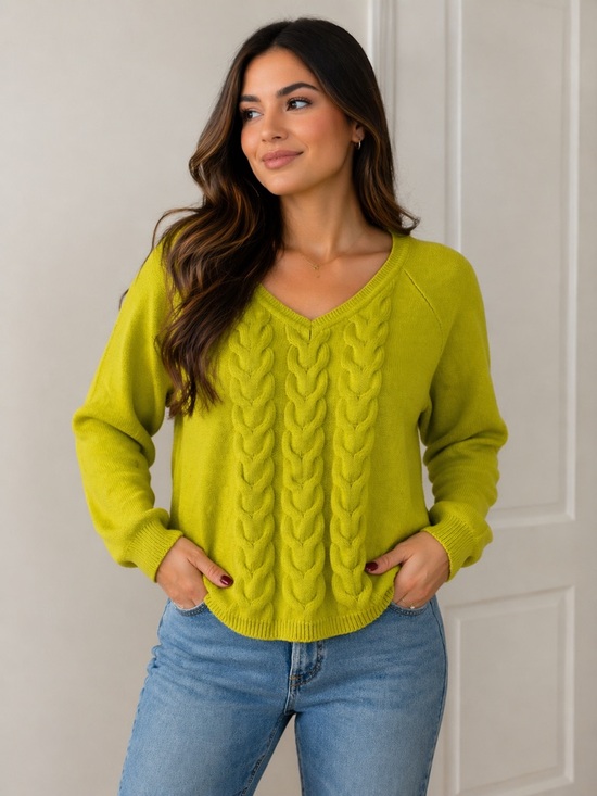 Lane Bryant Tops - Lime Green Knit Sweater with Leopard Chiffon Back – Size M